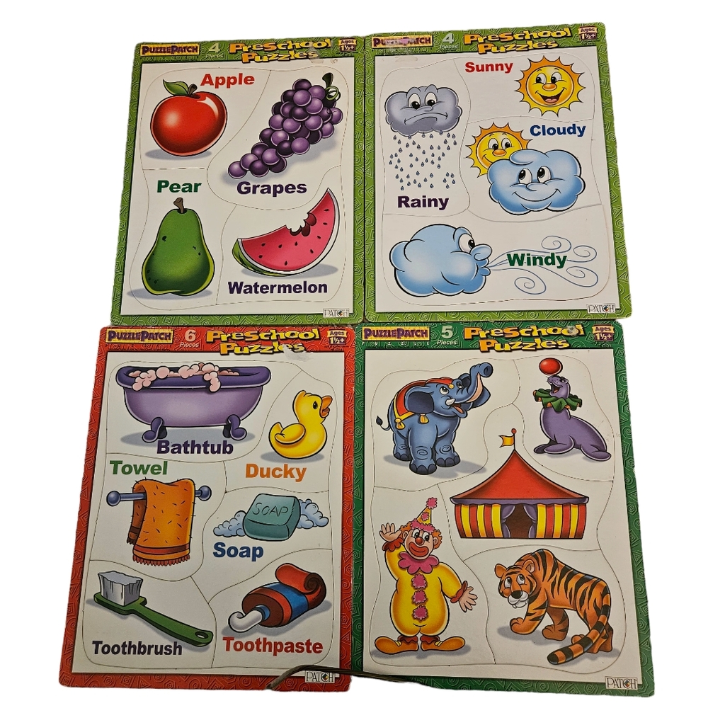 PuzzlePatch Preschool  Puzzles Ages 2-5 Lot Of 4 Weather,Bath,Circus, Fruit
